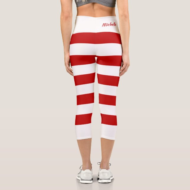 Leggings Capri Personalizado Cute Red White Stripes Candy Navidad (Reverso )
