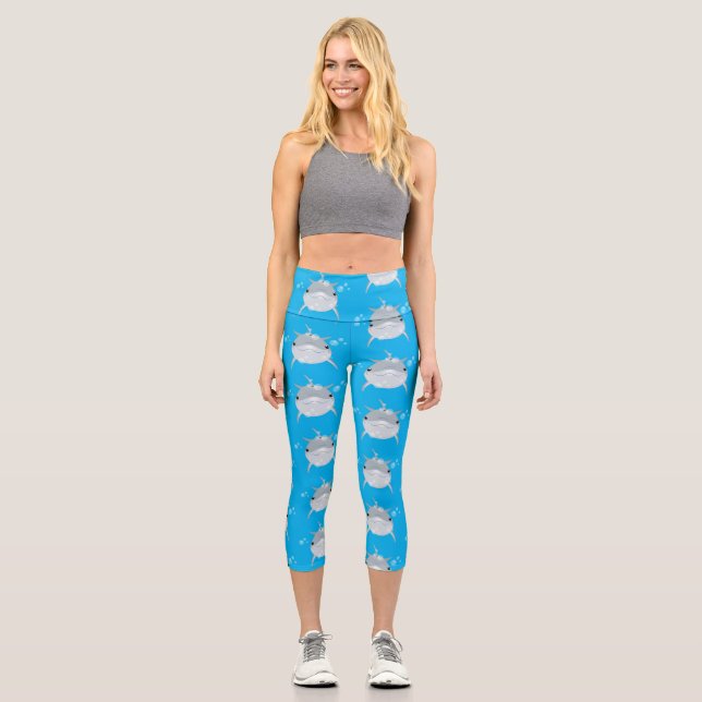 Leggings Capri Personalizado de delfín kawaii feliz (Anverso)