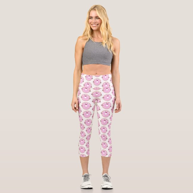 Leggings Capri Personalizado de donut rosa alegre y brillante (Anverso)