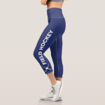 Leggings Capri Personalizado de equipo de hockey sobre terreno Te<br><div class="desc">Destacar en el campo con estas super cómodas leggings capri con palos de hockey de campo y una bola y tu texto personalizado - nombre del equipo, nombre del jugador, etc, o dejar "FIELD HOCKEY" todo puesto en un fondo azul marino. ¡Cambia fácilmente el color para que coincida con los...</div>