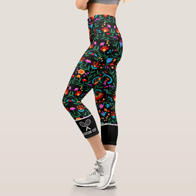 Leggings Capri Personalizado de impresión floral divertido logoti (Izquierda)