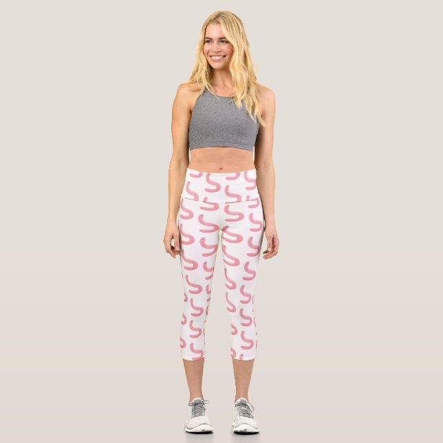Leggings Capri Personalizado de lombrices de tierra rosa y alegre (Anverso)