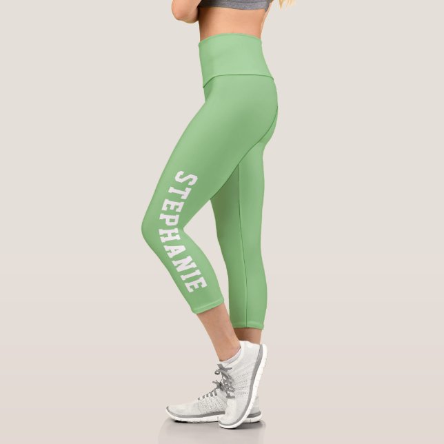 Leggings Capri Personalizado de nombres personalizado Mint Green (Izquierda)