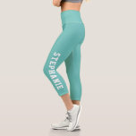 Leggings Capri Personalizado de nombres personalizado Verde azula<br><div class="desc">Añade un toque de color y personalización a tu atuendo de entrenamiento con estas leggings de capri verde azuladas personalizados, mostrando tu nombre a lo largo de la pierna. Perfecto para el yoga, las sesiones de gimnasia o las salidas informales, estas leggings combinan confort con un diseño único y elegante....</div>