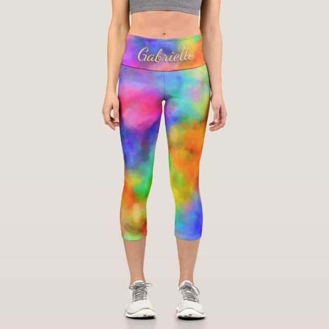 Leggings Capri Personalizado de nubes arcoiris (Anverso)