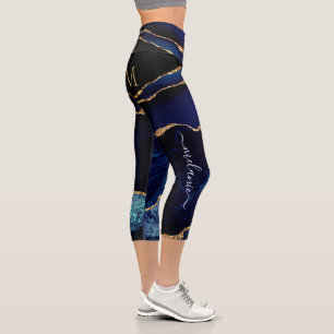 Leggings Capri Personalizado de oro azul de la marina Nombre de l
