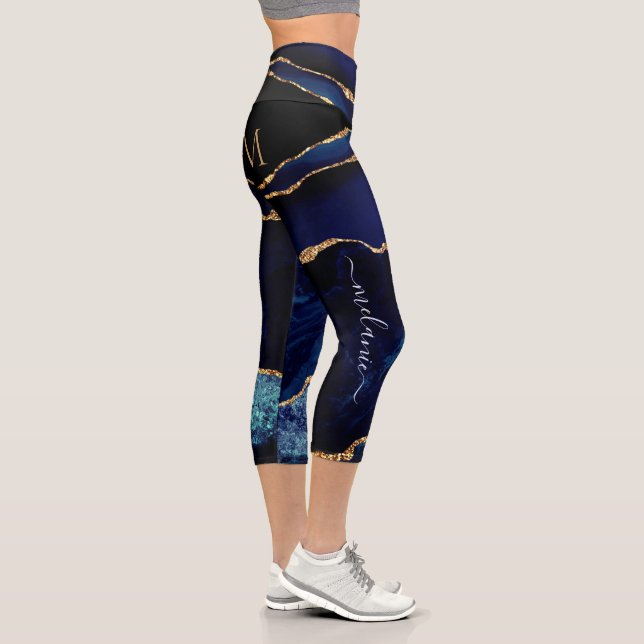 Leggings Capri Personalizado de oro azul de la marina Nombre de l (Derecha)