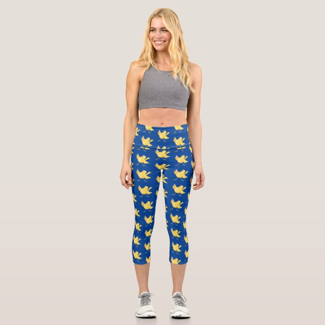 Leggings Capri Personalizado de pájaro canario amarillo cantando  (Anverso)