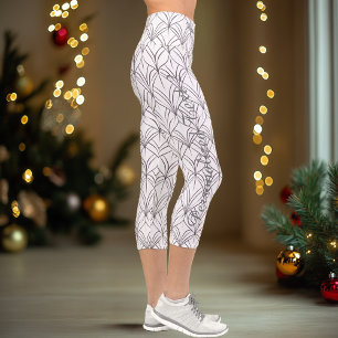 Leggings Capri Personalizado de patrón de hojas Minimalistas blan