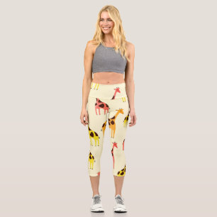 Leggings Capri Personalizado Giraffe: Colorido Patrón Vintage.