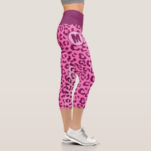 Leggings Capri Personalizado impresión inicial de leopardo rosa