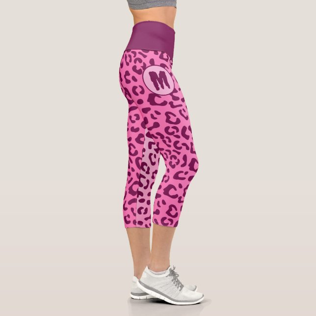 Leggings Capri Personalizado impresión inicial de leopardo rosa (Derecha)