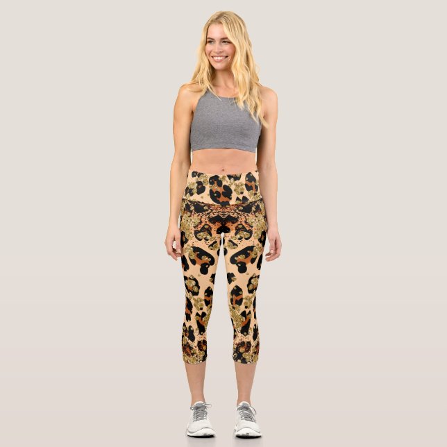 Leggings Capri Personalizado Leopardo de oro de estilo inicial de (Anverso)
