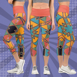 Leggings Capri Personalizado Mandala amarillo azul y Naranja
