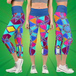 Leggings Capri Personalizado Mandala azul amarillo rosa y Naranja<br><div class="desc">Este diseño de Mandala es original y tiene un estilo personalizado,  azul,  rosa,  amarillo y naranja. Imágenes geométricas triples para el hippie moderno o el amante de los colores vibrantes!</div>