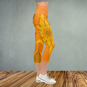 Leggings Capri Personalizado Mandala Flor Amarillo