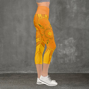 Leggings Capri Personalizado Mandala Flor Amarillo