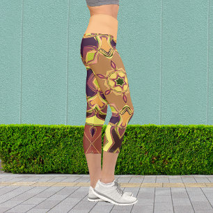 Leggings Capri Personalizado Mandala Flor amarillo morado y Naran
