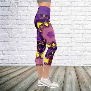 Leggings Capri Personalizado Mandala Flor Amarillo y Púrpura