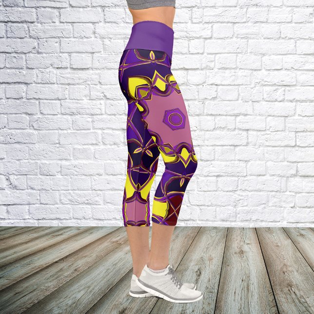Leggings Capri Personalizado Mandala Flor Amarillo y Púrpura (Subido por el creador)