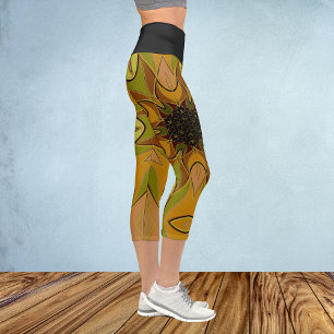 Leggings Capri Personalizado Mandala Flor Amarillo y Verde