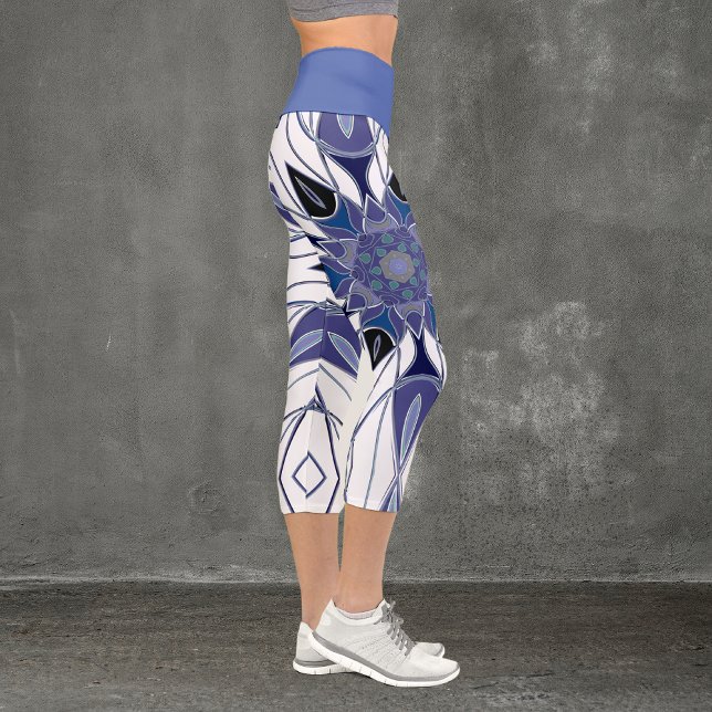 Leggings Capri Personalizado Mandala Flor Azul morado y blanco (Subido por el creador)