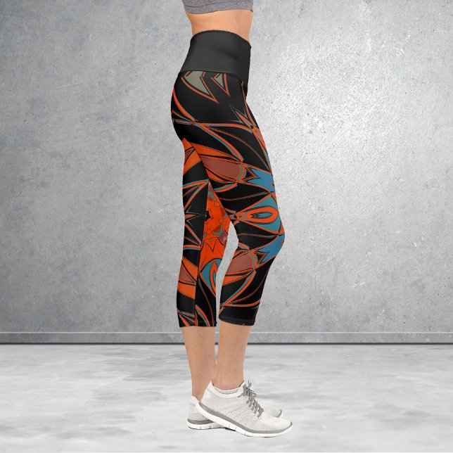 Leggings Capri Personalizado Mandala Flor Azul Naranja y Negro (Subido por el creador)