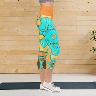 Leggings Capri Personalizado Mandala Flor Azul y Naranja