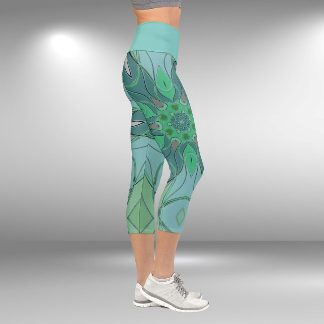 Leggings Capri Personalizado Mandala Flor azul y verde (Subido por el creador)