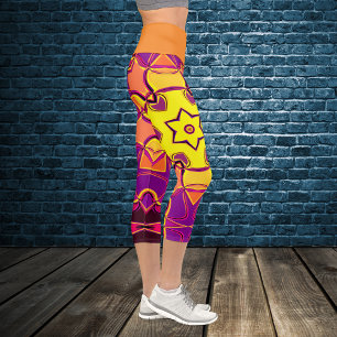 Leggings Capri Personalizado Mandala Flor Naranja amarillo y rosa