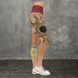 Leggings Capri Personalizado Mandala Flor Naranja rojo y amarillo