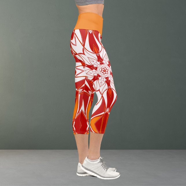 Leggings Capri Personalizado Mandala Flor Naranja Rojo y Blanco (Subido por el creador)