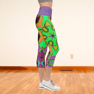 Leggings Capri Personalizado Mandala Flor Naranja Verde y Púrpura