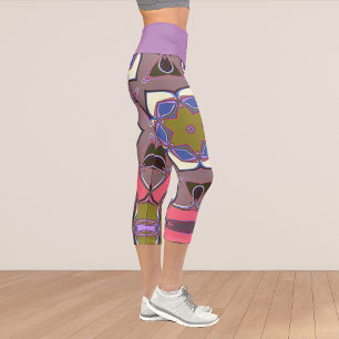 Leggings Capri Personalizado Mandala Flor rosa azul y amarillo