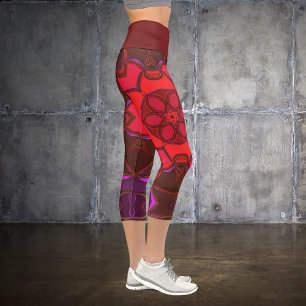 Leggings Capri Personalizado Mandala Flor rosa Rojo y Púrpura