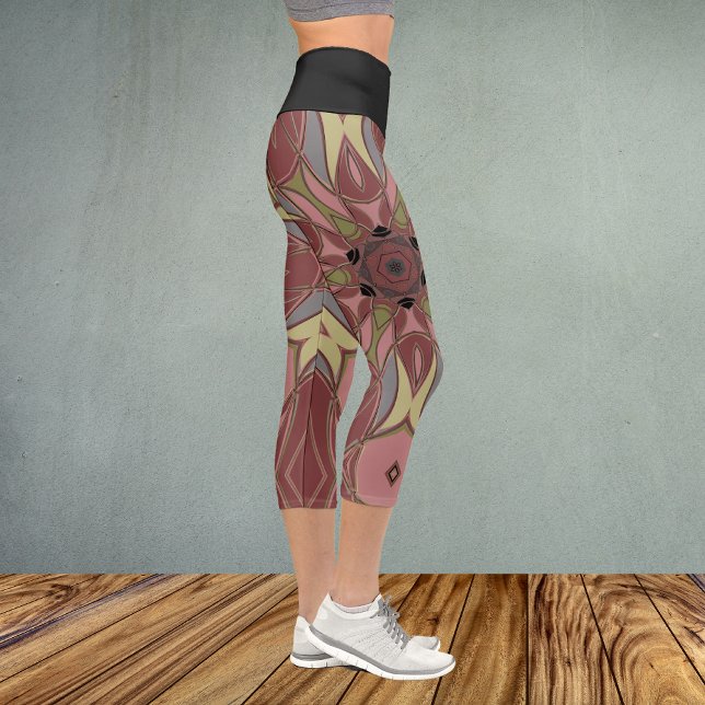 Leggings Capri Personalizado Mandala Flor rosa y amarillo (Subido por el creador)