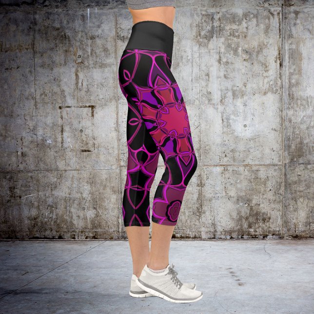 Leggings Capri Personalizado Mandala Flor rosa y negra (Subido por el creador)