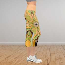Leggings Capri Personalizado Mandala Flor Verde Amarillo y Naranj