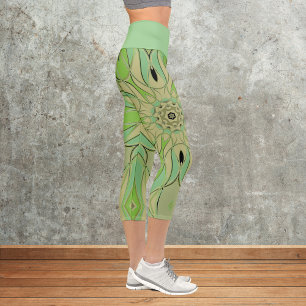 Leggings Capri Personalizado Mandala Flor Verde y Azul