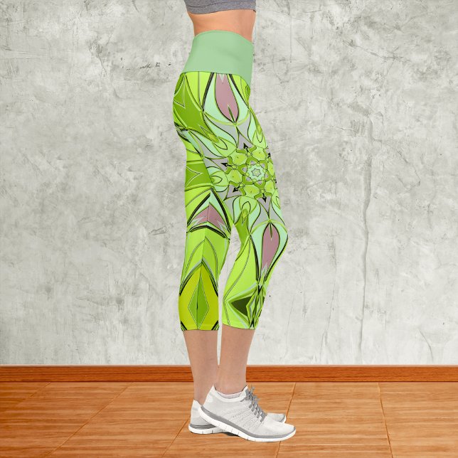 Leggings Capri Personalizado Mandala Flor verde y rosa (Subido por el creador)