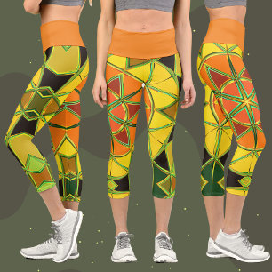 Leggings Capri Personalizado Mandala Naranja amarillo y verde