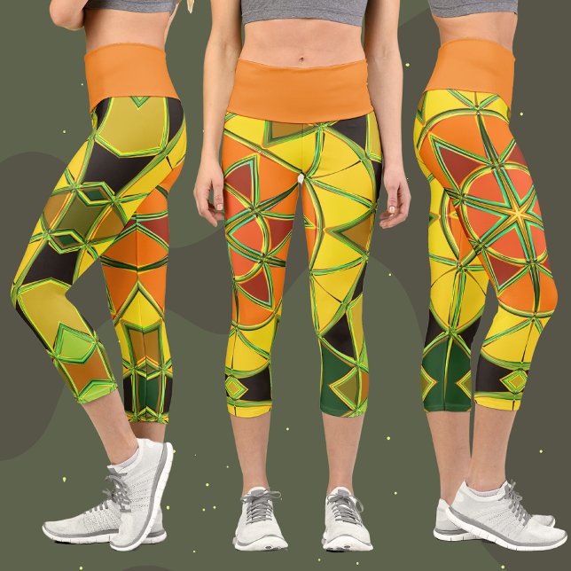 Leggings Capri Personalizado Mandala Naranja amarillo y verde (Subido por el creador)