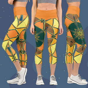 Leggings Capri Personalizado Mandala Naranja amarillo y verde