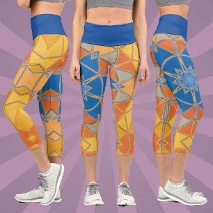 Leggings Capri Personalizado Mandala Naranja azul y amarillo