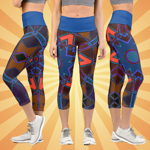 Leggings Capri Personalizado Mandala Naranja azul y morado