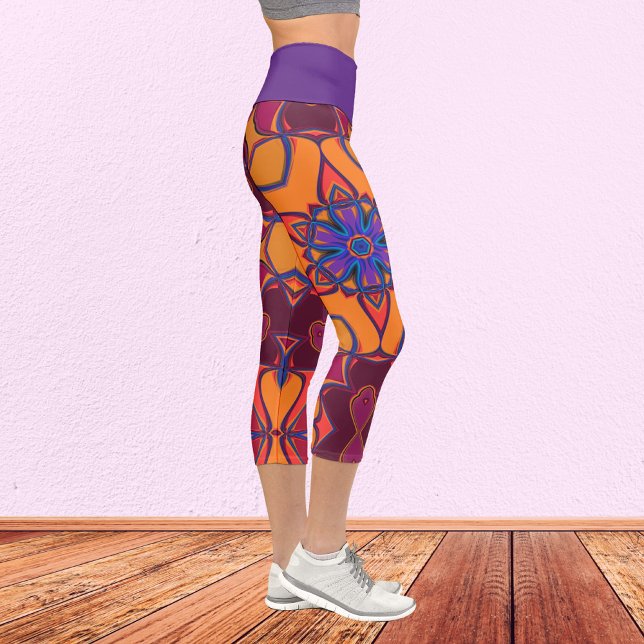 Leggings Capri Personalizado Mandala Naranja de flores morado y a (Subido por el creador)