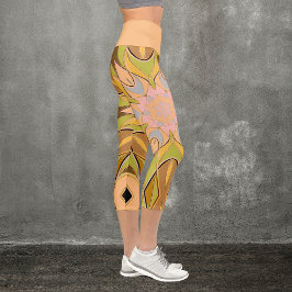 Leggings Capri Personalizado Mandala Naranja de flores verde y az