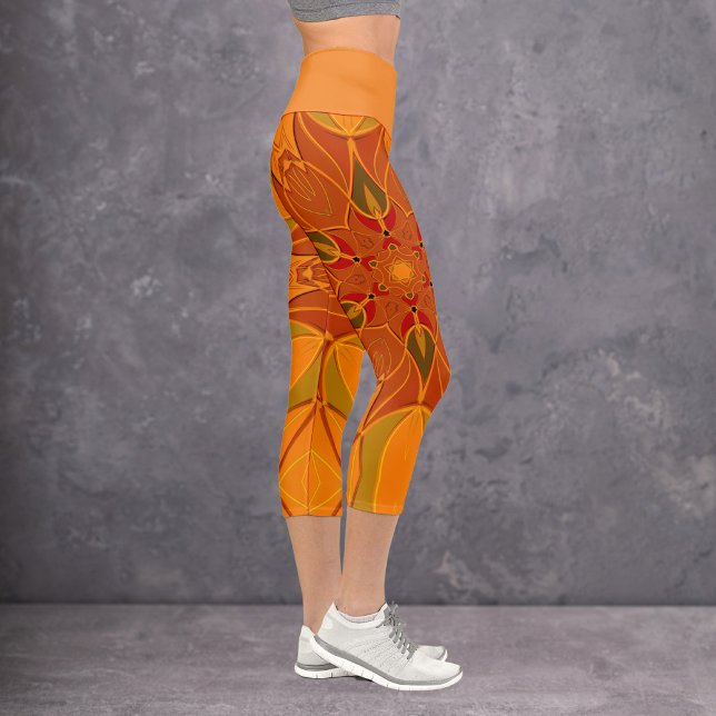 Leggings Capri Personalizado Mandala Naranja de flores y rojo (Subido por el creador)