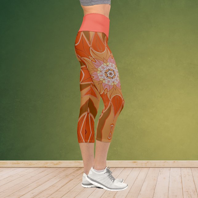 Leggings Capri Personalizado Mandala Naranja de flores y rosa (Subido por el creador)