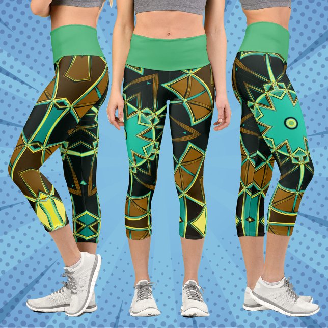 Leggings Capri Personalizado Mandala Verde Negro y Amarillo (Subido por el creador)
